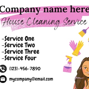 House Cleaning Service Business Card Template, Editable Template Home Cleaning Business Maid Services, Business Customizable Printable