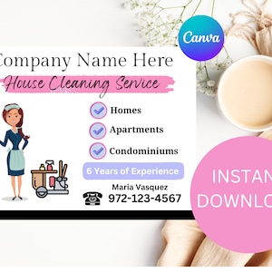 Hausputz Visitenkarte Vorlage, Haushalt, Professionelle Reinigung, Hausputz Visitenkarten, Canva