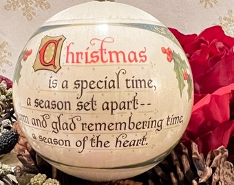 Vintage HALLMARK Tree-Trimmer Collection Ornament, Unbreakable Satin Covered Ball "Christmas is a special time..." Original Box, Tree Decor
