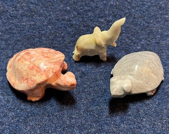 Vintage ONYX STONE ANiMALS Choice of 3: Elephant Turtle OR Turtle Figurine Animal Sculpture, Collectible Small Carved Knick Knack Statue