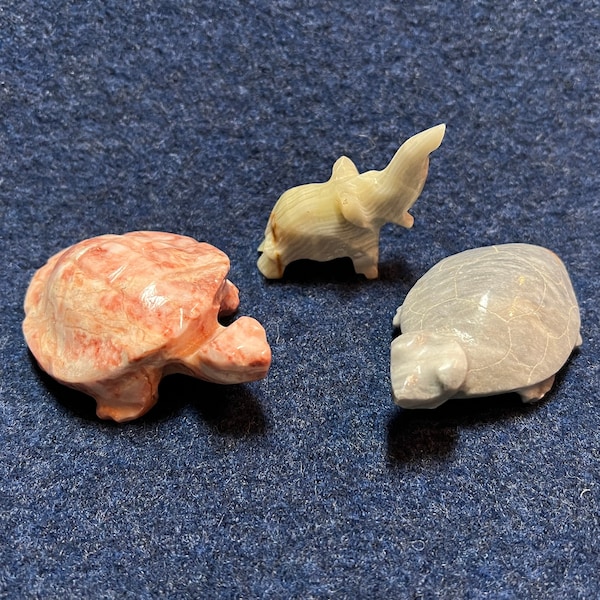 Vintage ONYX STONE ANiMALS Choice of 3: Elephant Turtle OR Turtle Figurine Animal Sculpture, Collectible Small Carved Knick Knack Statue