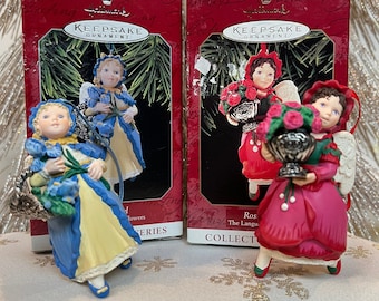 1990s HALLMARK KEEPSAKE ORNAMENt 1998 Iris Angel 3rd OR 1999 Rose Angel 4th in The Language of Flowers Series, Vintage Christmas Tree Decor