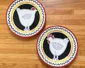 Vintage BECKY DENNY Hen Rooster Serving Platter Set, Southern Living 12 quot Collectible Plates, Farmhouse Kitchen Chicken Rooster Decor