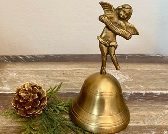 vintage brass angel bell over 6 inches tall angel desk bell gift idea