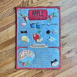 Vintage APPLE PIE RECIPE Tin Sign 12x17&quot; Colorful Ingredients & Directions, Bakery  Kitchen Cafe Hand Painted Metal Signage Farmhouse Decor