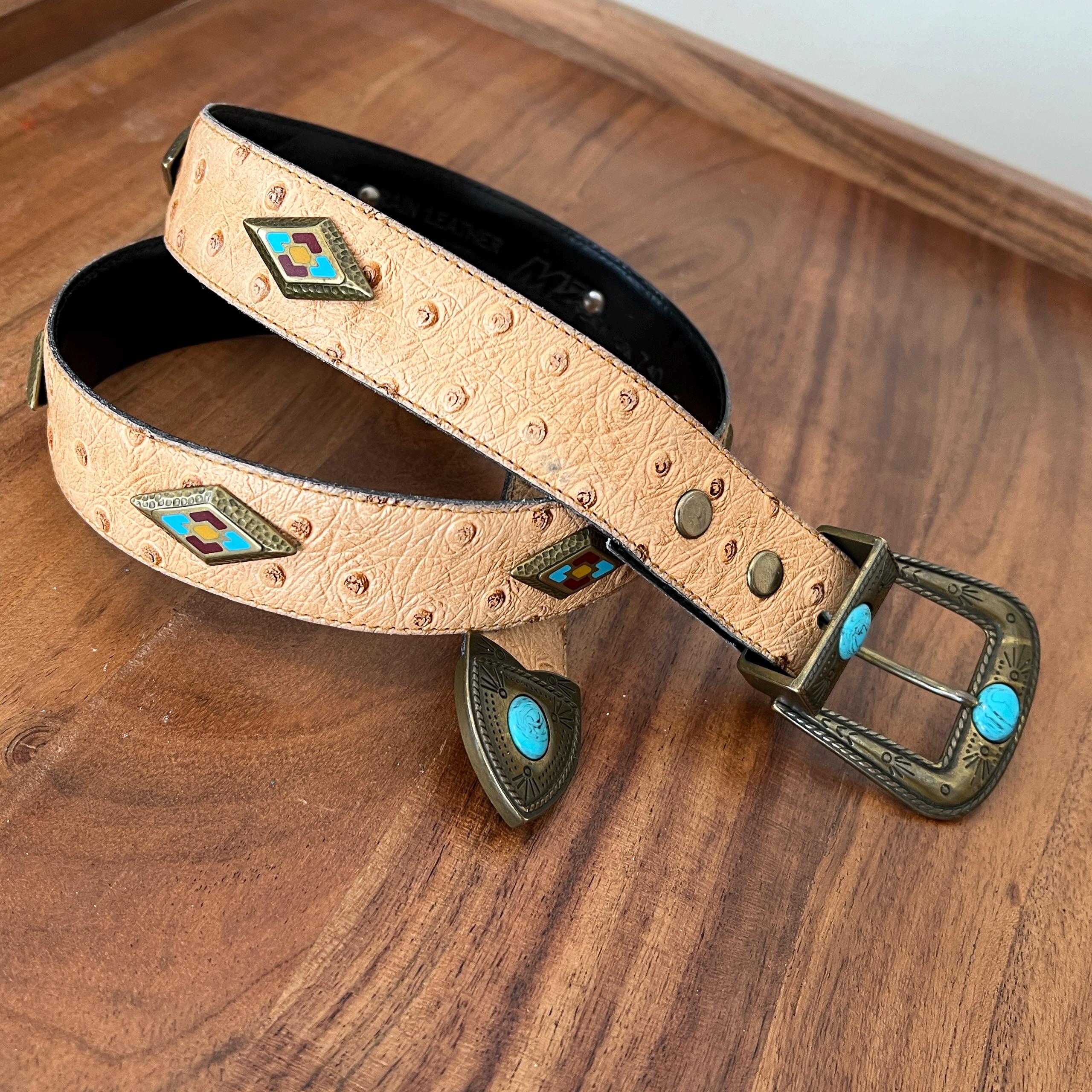 VTG Yochi Design New York Belt, Beautiful Encrusted Buckle Black Leather EUC Y main image 2