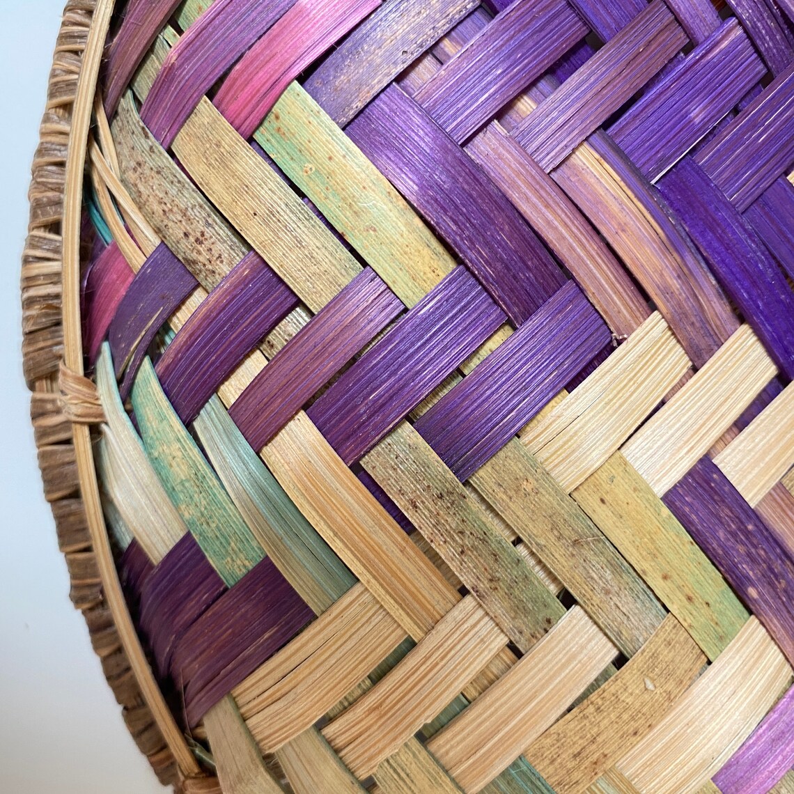 Vintage MEXICAN Shallow Basket Colorful Woven 13 | Etsy