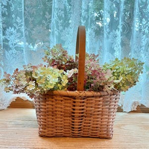 1990s ARTISAN CRAFTED Woven Basket, Plaited Flat Reed 16" H, Natural-Tone Grass Gathering Basket, Oval w/Rectangular Base, Primitive Style