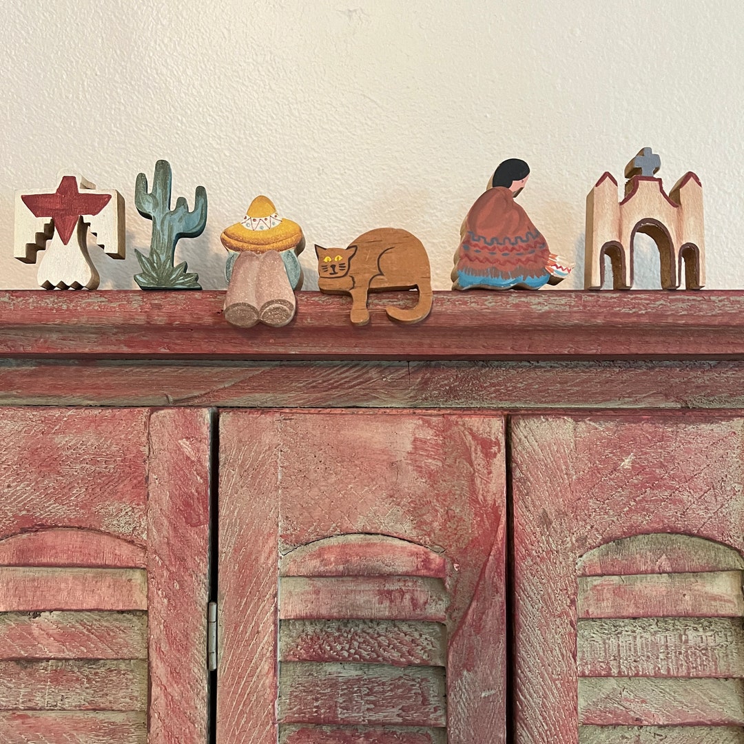 Miniature WOOD CUTOUTS Southwest Native American Decor, Vintage 2