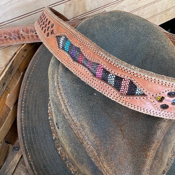 Vintage GENUINE LEATHER Belt, Detailed Stitching … - image 2