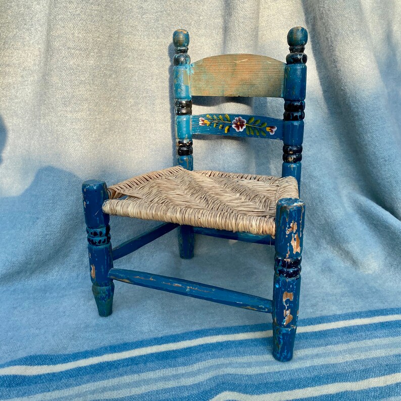 Vtg MEXICAN Child's Wooden Chair w/ Woven Rush Seat Hand ...