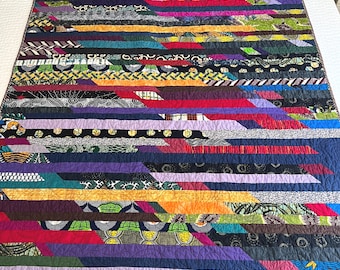 PATCHWORK QUILT 60” x 79” Colorful African Striped, Full or Twin Bedspread or Personal Size Blanket, Couch Throw, Housewarming Gift NEW!