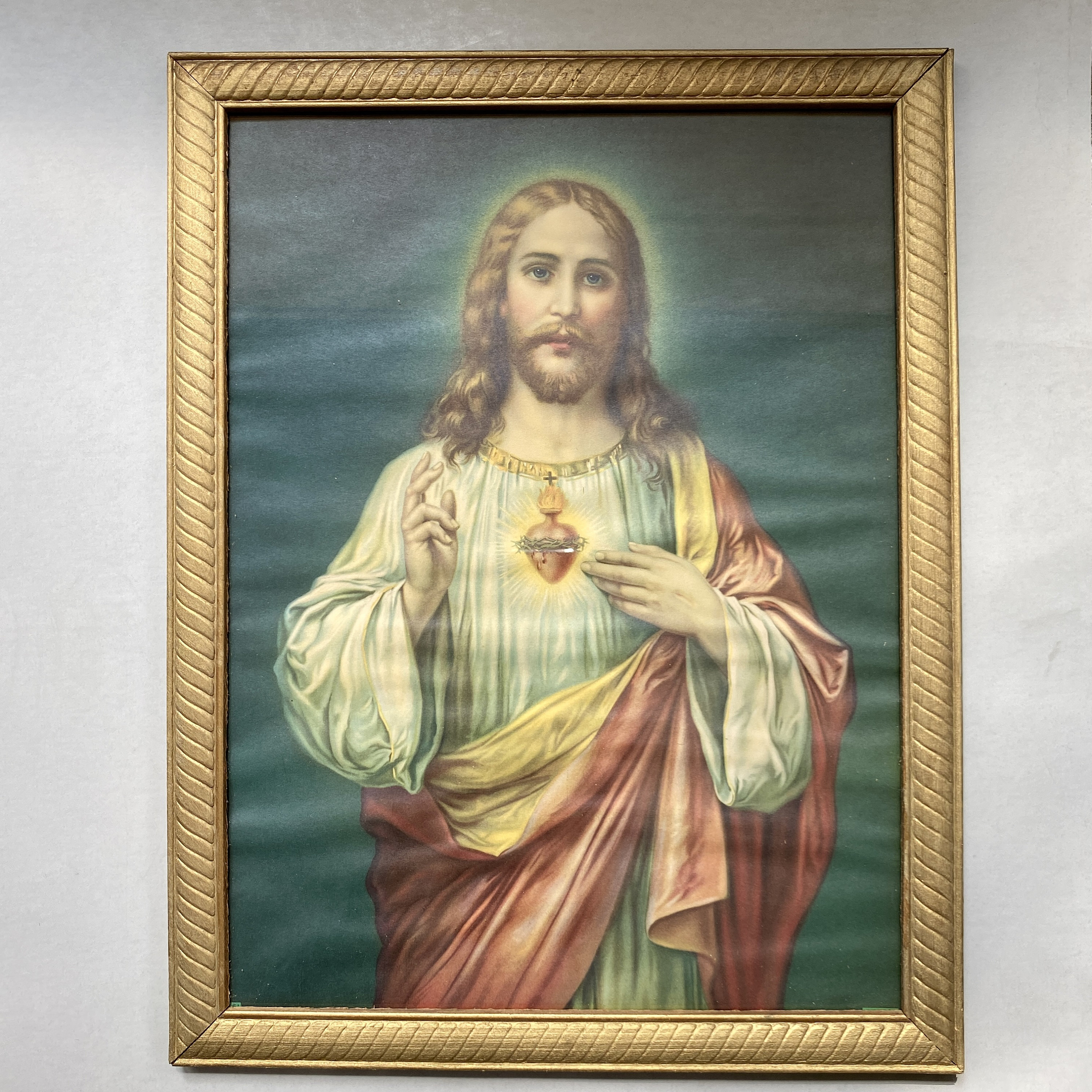 Antique SACRED HEART of JESUS Original Lithograph Under Glass Etsy