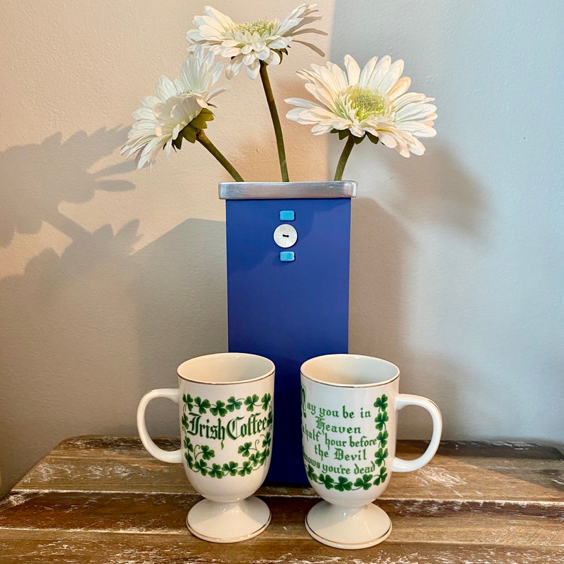 IRISH COFFEE MUGS Set of 2 With Gold Trim Green Shamrocks and Etsy