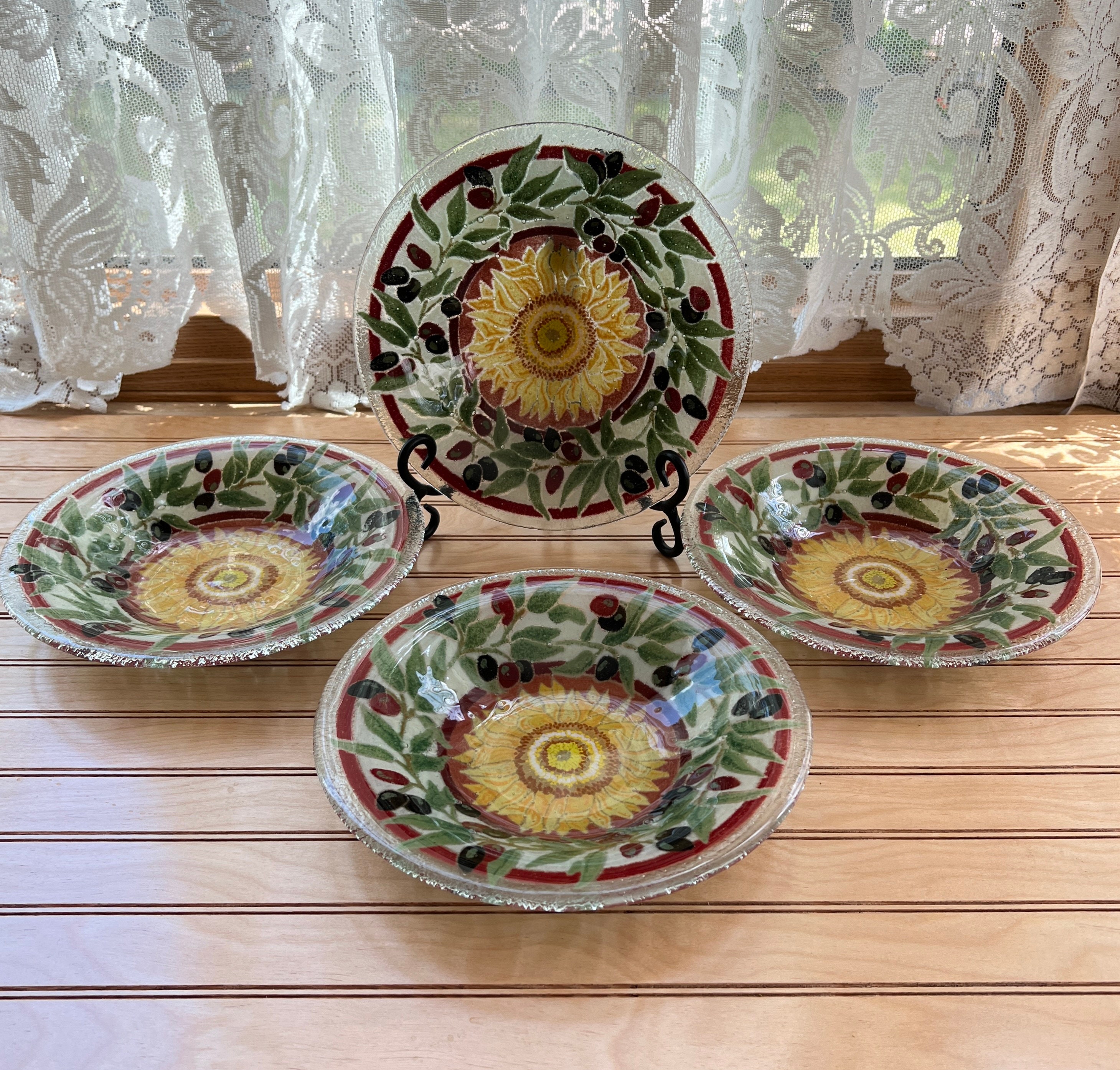 【Peggy Karr】USA  作家  ガラスプレート  大作  サインあり SIGNED Peggy Karr Fused Art Glass Plate Pansy 11 