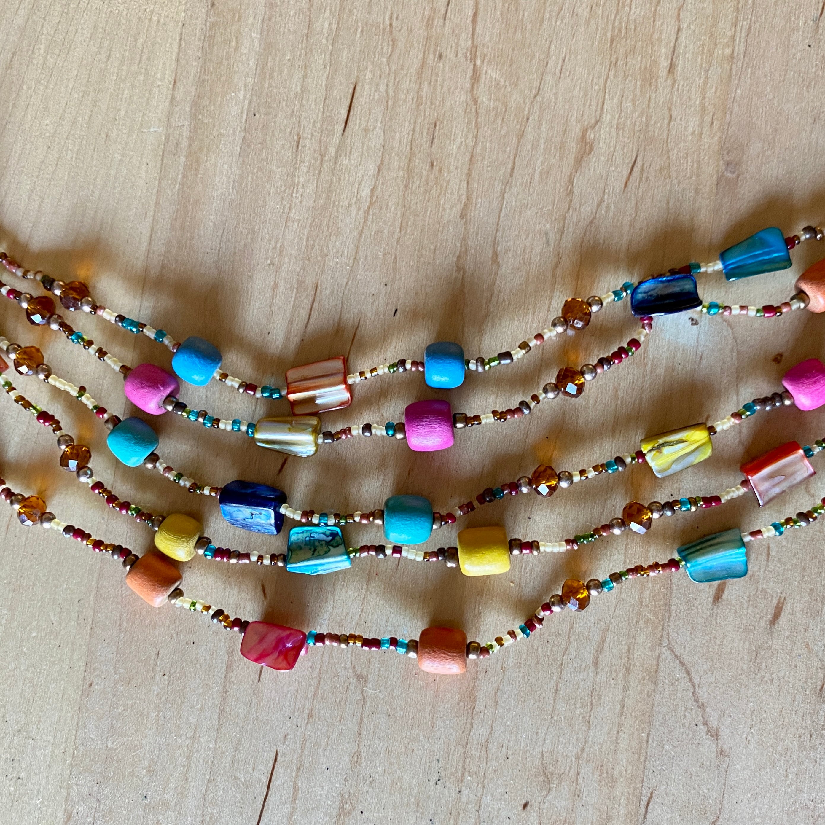 Vintage BEADED NECKLACE Multi Color Beads, Adjustable Length
