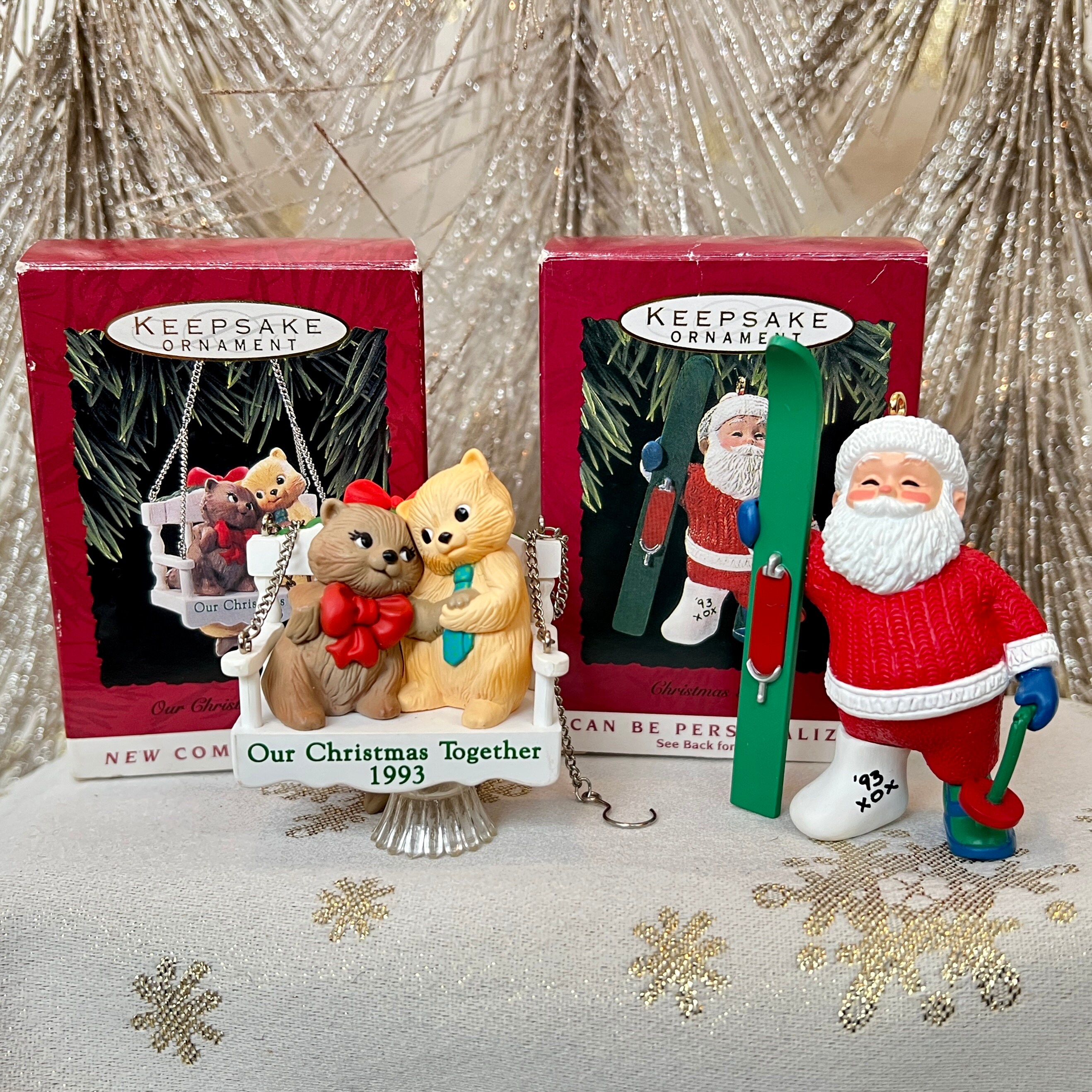1993 HALLMARK KEEPSAKE ORNAMENt Christmas Break, Santa w/ Broken Foot OR Our Christmas Together, Original Boxes, Vtg Holiday Christmas Decor