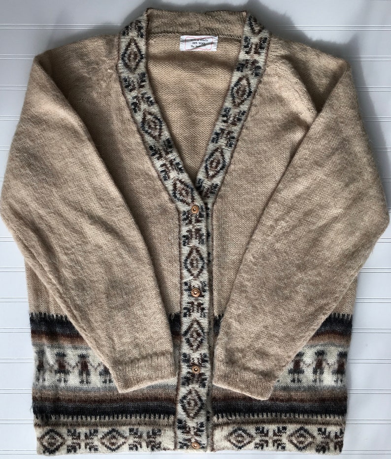 Vintage ECUADOR 100% Alpaca Knit Cardigan Sweater Jacket by | Etsy