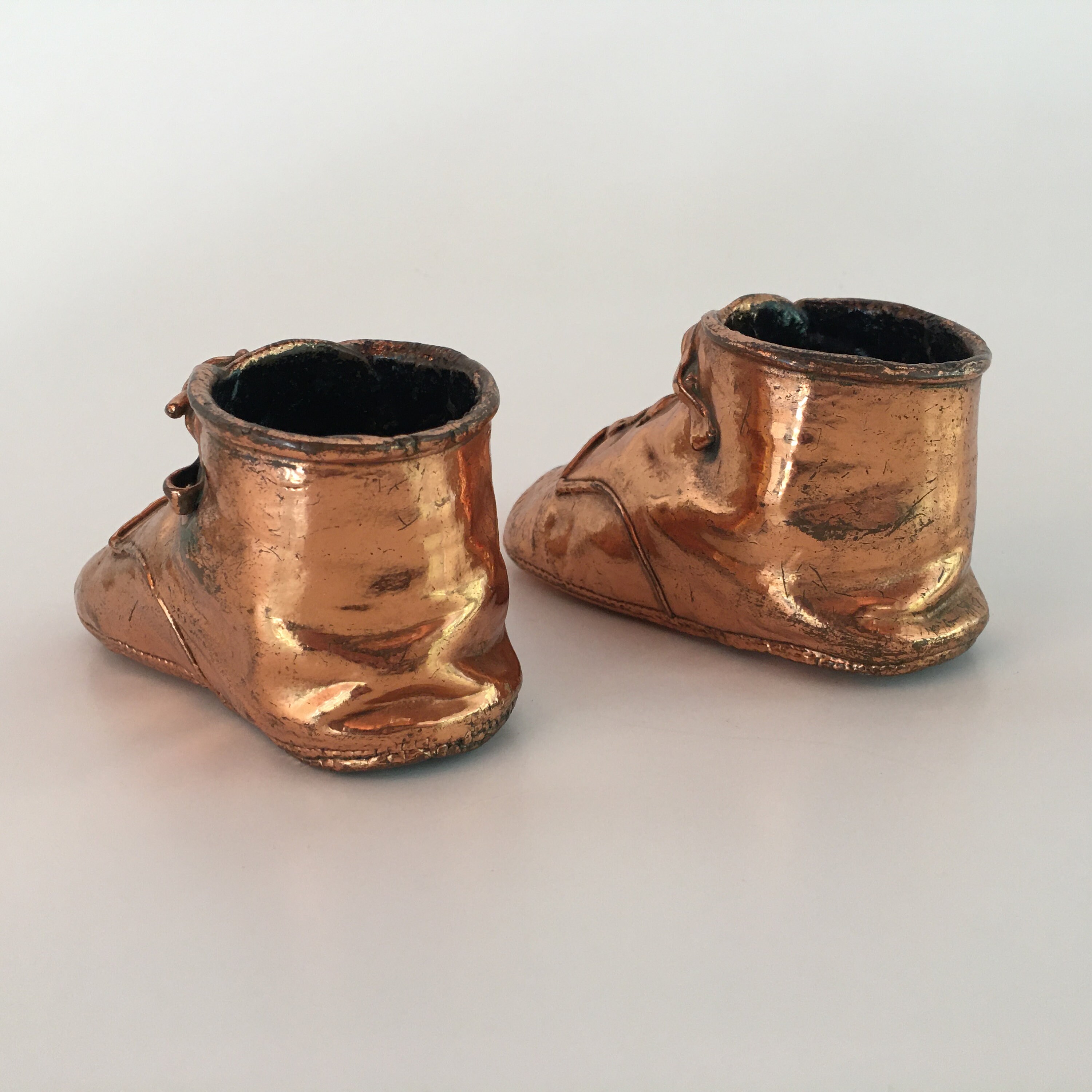 Vintage COPPER BABY SHOES Covered Leather W/ Laces Copper Etsy