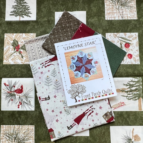 LEMOYNE STAR Table Mat or Wall Hanging Kit FPQ#138, Coordinated Fabric and Instructions Finished Size 14" x 14" Holiday Decor Sewing Project