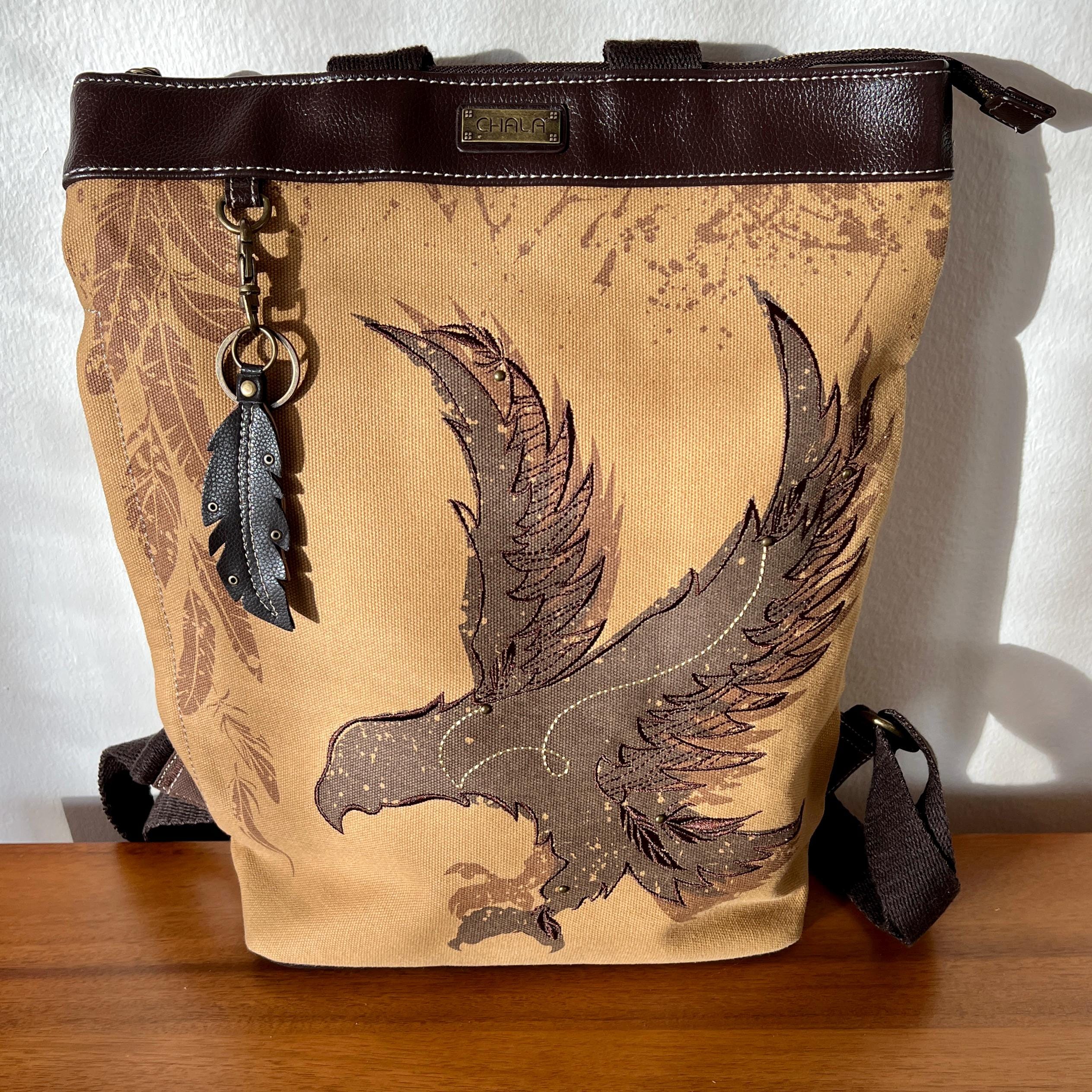 Chala Tan and Brown Backpack Purse with Eagle Design Chala Owls Convertible Backpack Purse - Sealed with a Kiss main image 4
