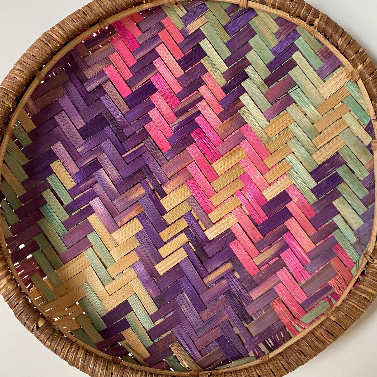 Vintage MEXICAN Shallow Basket Colorful Woven 13 - Etsy