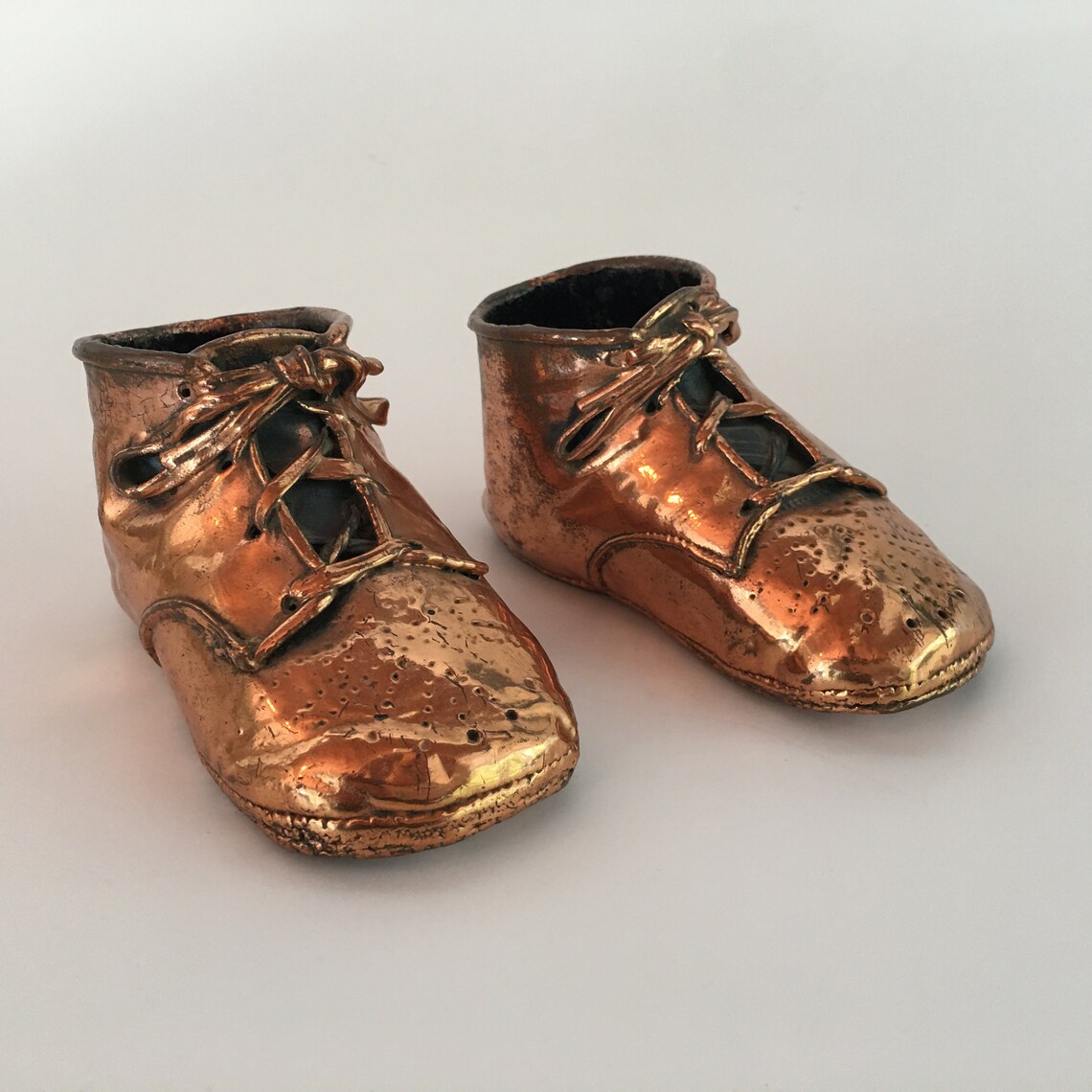 Vintage COPPER BABY SHOES Covered Leather w/ Laces Copper Etsy