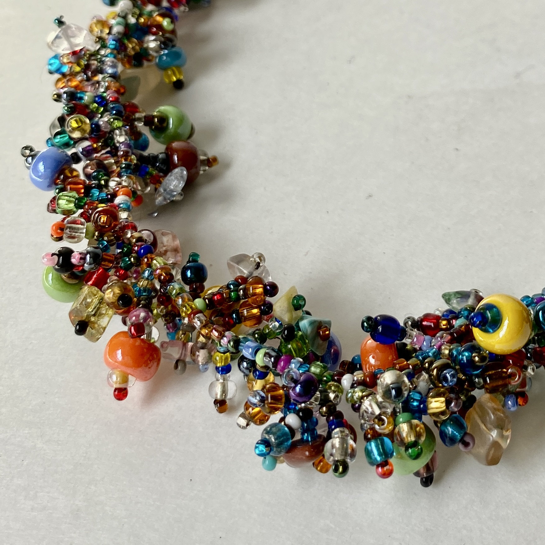 Vintage GLASS BEADED NECKLACE Multi Color Beads Adjustable Length