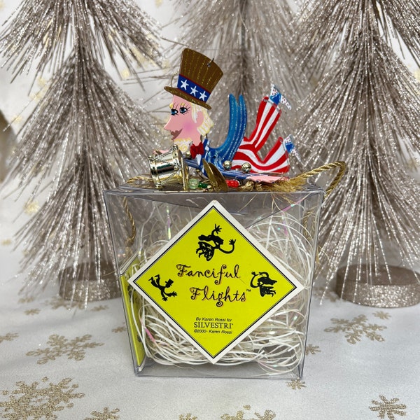 2000 FANCIFUL FLiGHTS Uncle Sam for Silvestri by Karen Rossi, Red White Blue American Patriotic Hanging Christmas Ornament, 4th of July