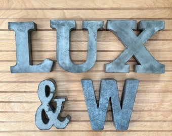 7" METAL LETTERS W/M, &, U, X or L, Galvanized Rustic Alphabet Initial Ampersand Punctuation, Signage Letters, Nursery Farmhouse Porch Decor