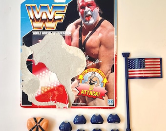 Vintage WWF WORLD WRESTLiNG FEDERATION: Ring Flag or Blue Turnbuckle or Ax Card or Ax Back Torso, 90s Hasbro Titan Sports Replacement Pieces