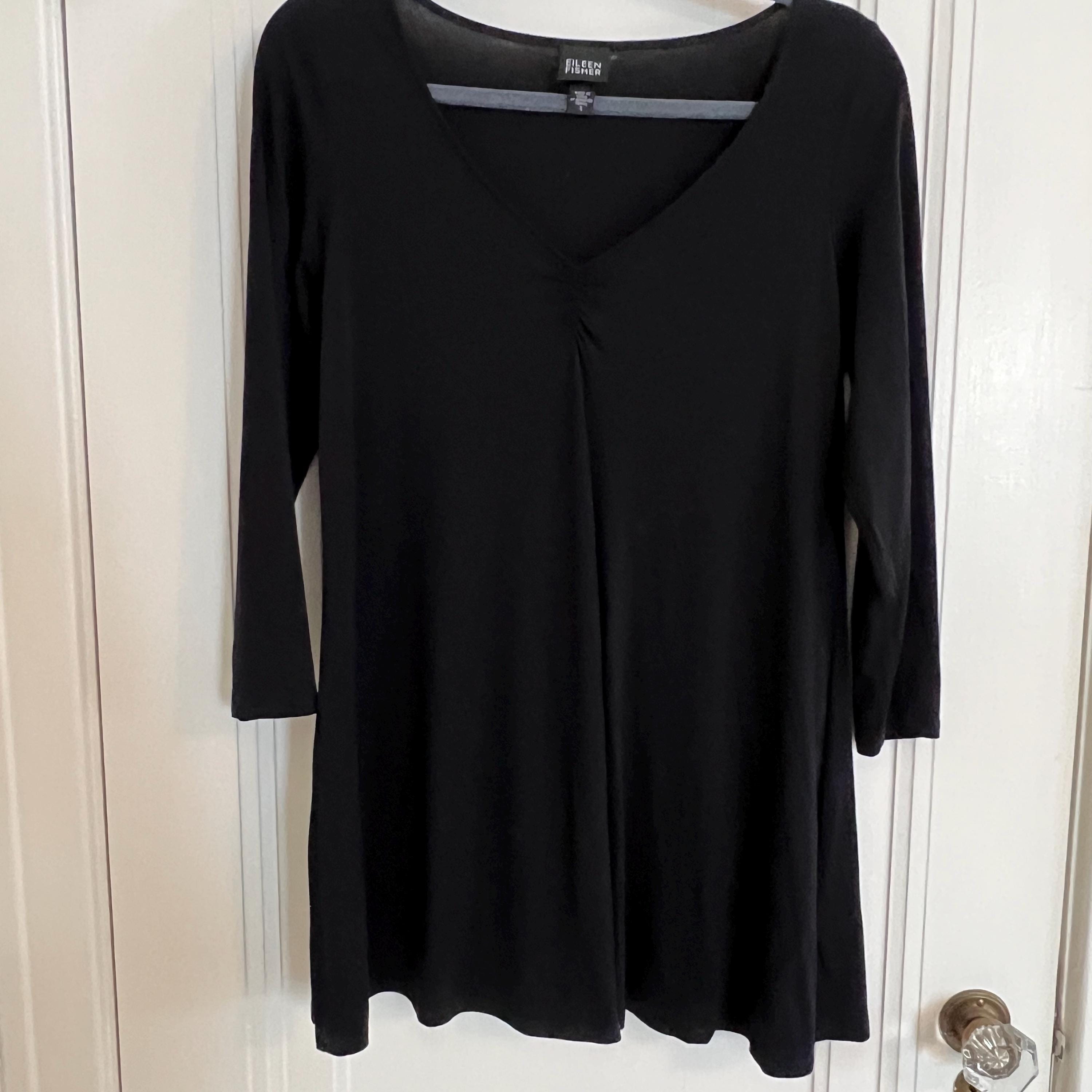 eileen fisher viscose jersey three quarter sleeve v neck dress Vintage Outline