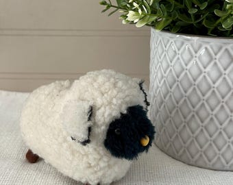 Vintage JAMINA KOREA Wind Up Sheep, Working Walking Lamb for Easter Basket, Yellow Nose, Black Face, Brown Legs, Mid Century Toy