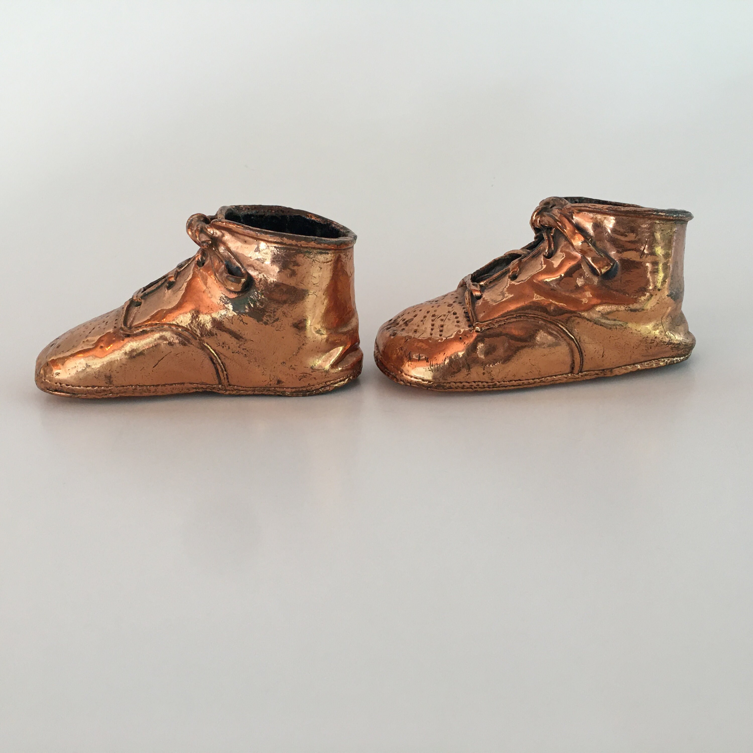 Vintage COPPER BABY SHOES Covered Leather W/ Laces Copper Etsy