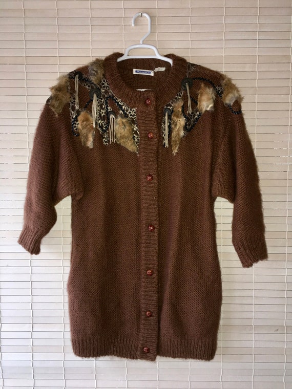 Vintage Mariea Kim Brown Cardigan Cowgirl Sweater 