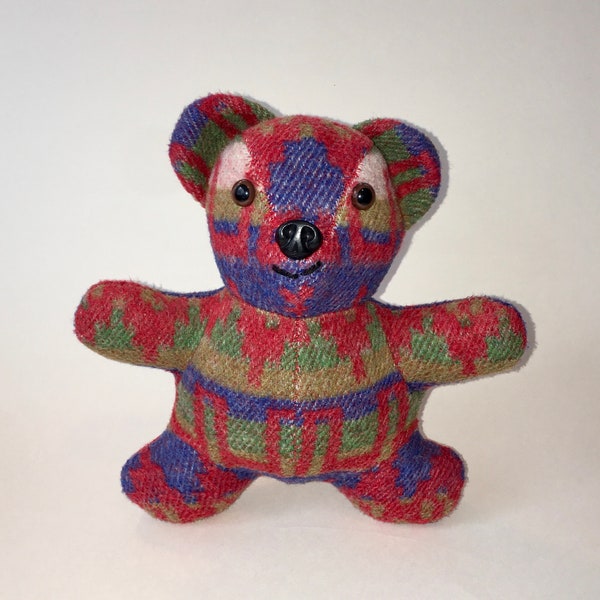 Vintage PENDLETON Style Teddy Bear, Colorful Wool Indian Blanket Southwest Design Stuffed Animal, Santa Fe Style Bear, Collectible Wool Bear