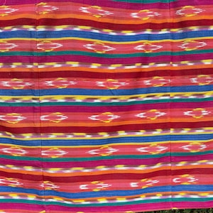 FABRIC Colorful Latin American Striped Blanket Design 100% Cotton Remnant 31&quot; x 47&quot; Vibrant Colors, Material for Sewing Project