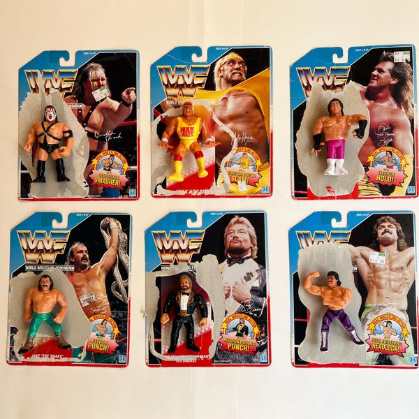 WWF WORLD WRESTLiNG FEDERATION Figure & Card: Jake Snake, Rick Rude, Brutus Beefcake, Ted DiBiase, Hulk Hogan, or Smash, Hasbro Titan Sports