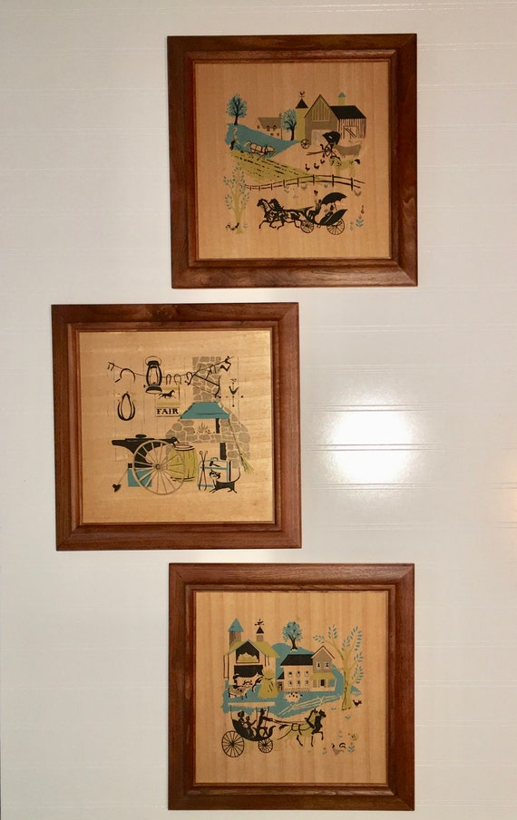 Vintage Arthur A Kaplan Country Wall Art Three Framed Hand Etsy