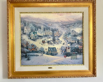 1993 THOMAS KINKADE &quot;St. Nicholas Circle&quot; Signed Artist Proof Lithograph 20&quot; x 24&quot; Canvas, Gold Wood Frame 33&quot; x 29&quot; Lightpost Publishing