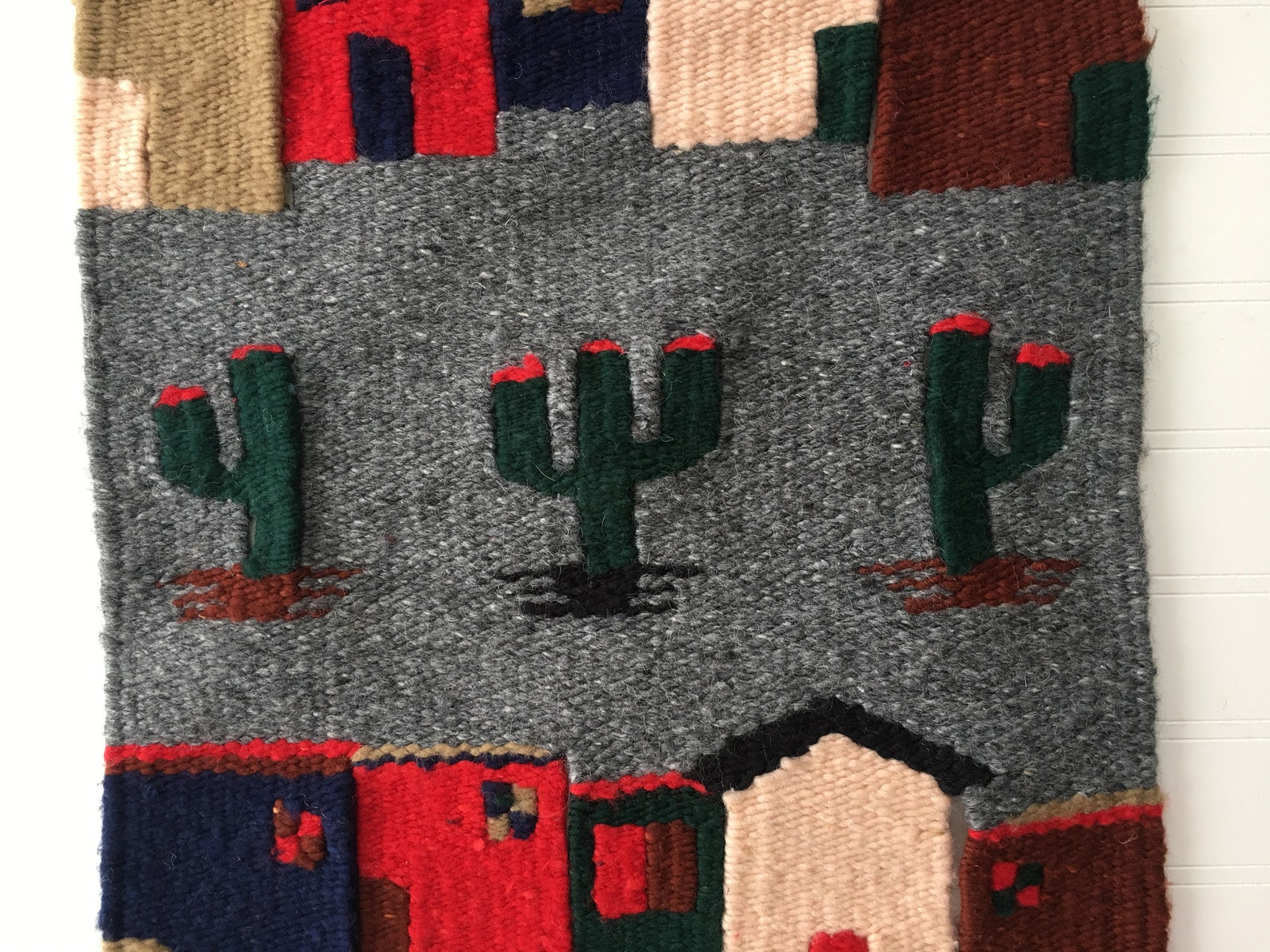 Vintage MEXICAN Woven Wall Hanging Table Rug Southwest Houses Etsy