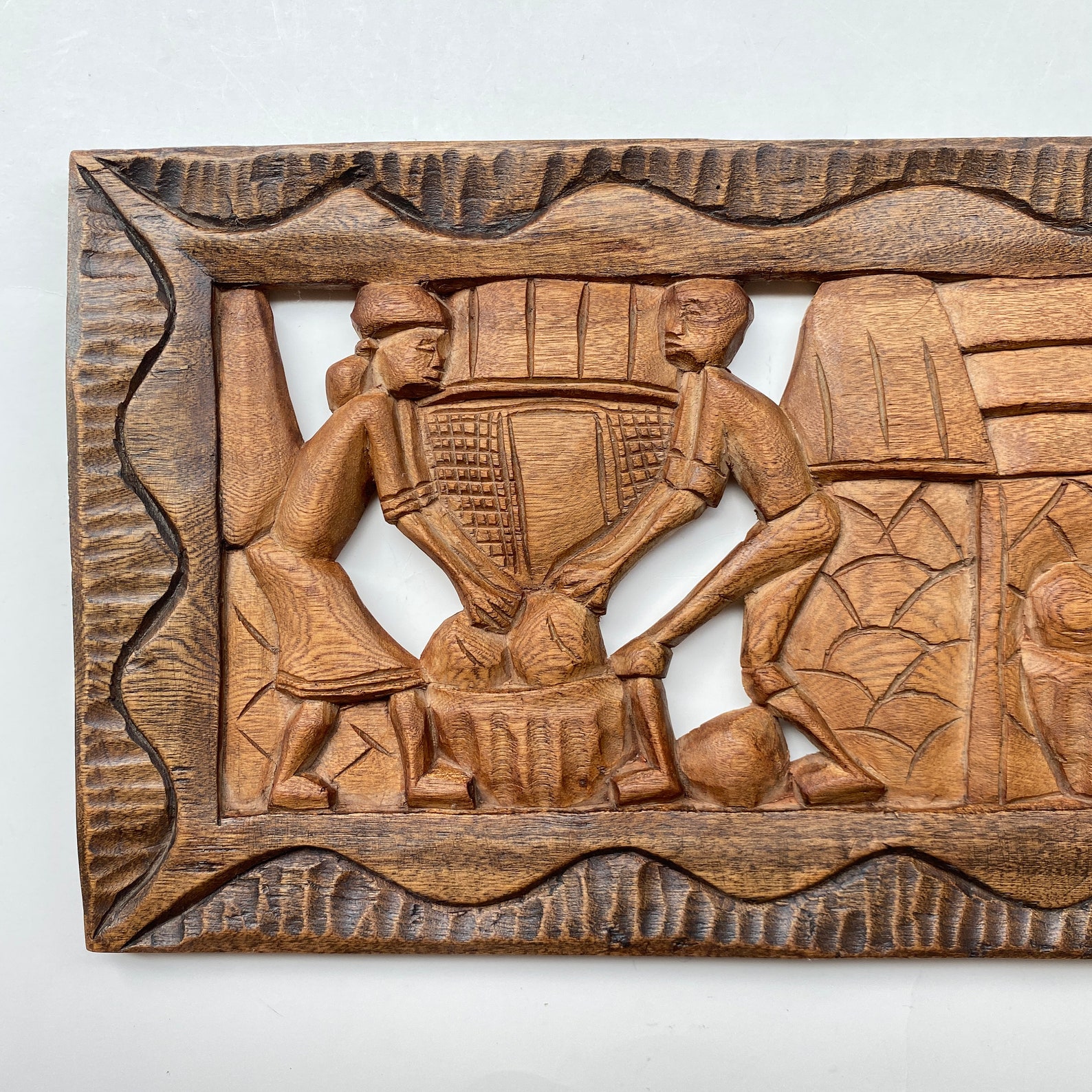 Vintage Hand Carved High Relief Wood Panel Wall Art Three Etsy