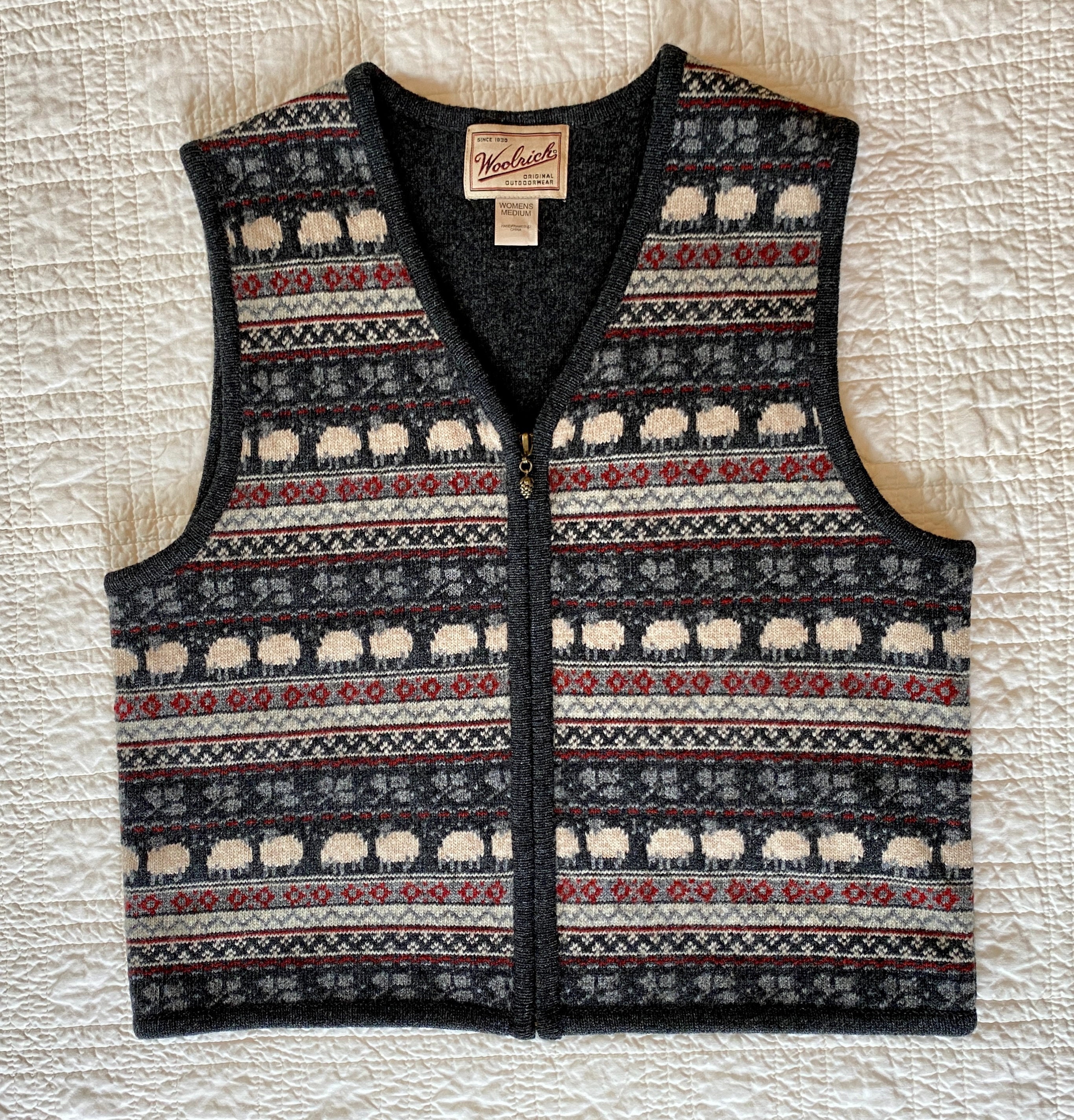 Vintage WOOLRICH WOOL Vest, Patterned Stripes W/ Sheep