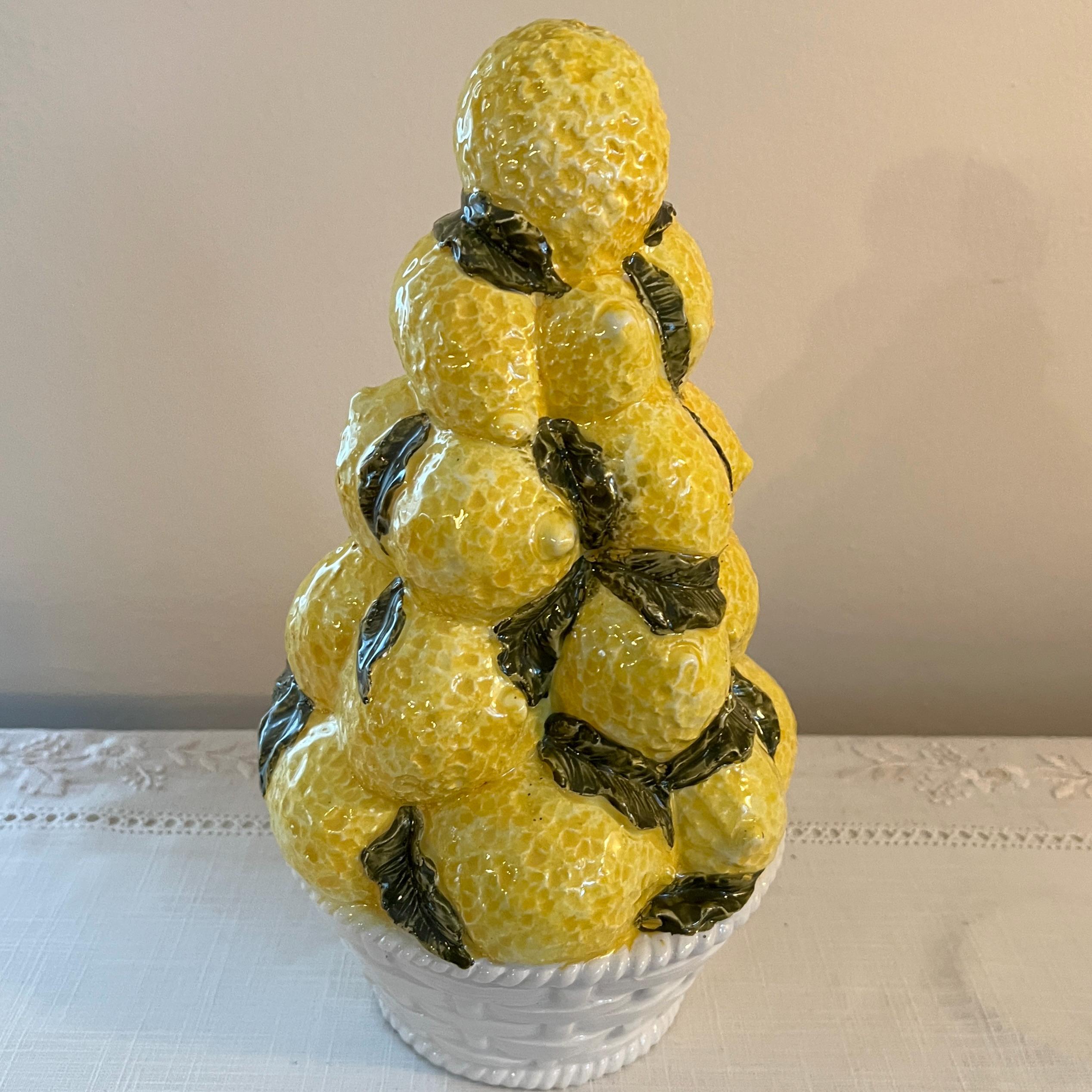 Vintage ITALIAN Majolica Lemon Topiary Centerpiece, 12
