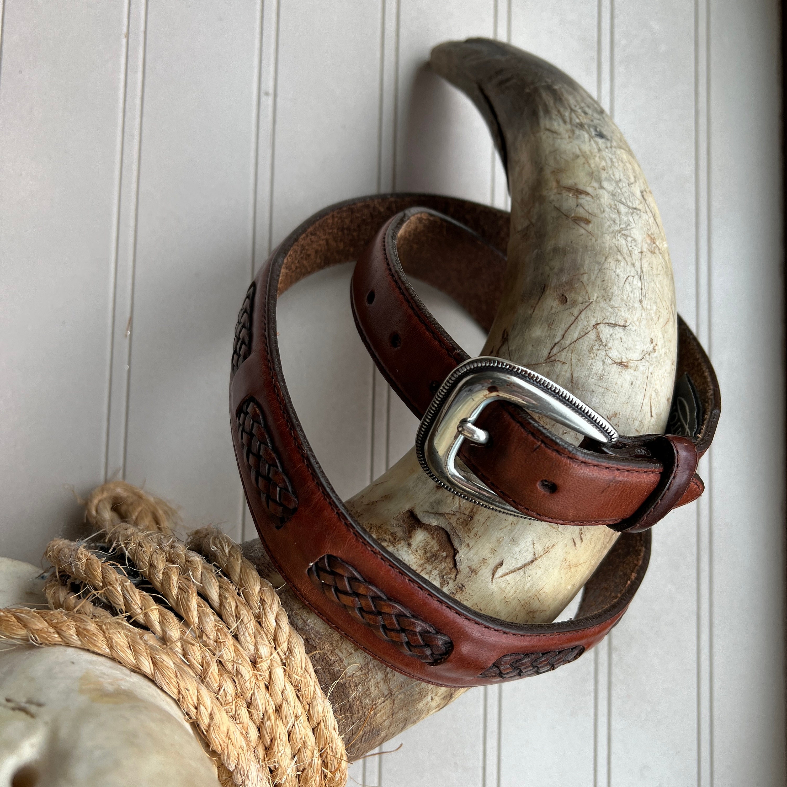 BRIGHTON BELT Brown Braided Leather 1-1/8 display picture 1