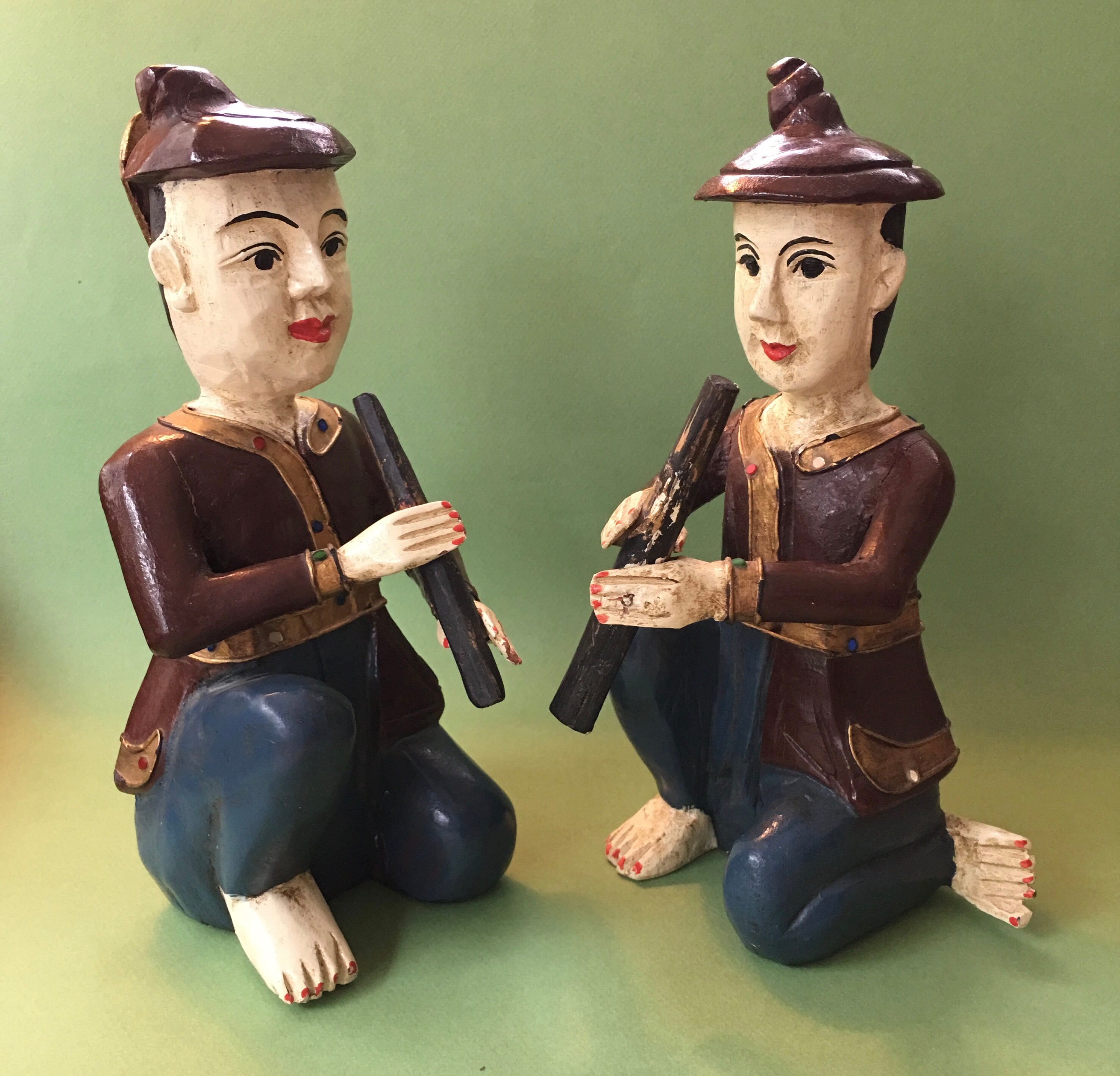 Vintage BURMESE THAI Musician Figures Hand Carved & Painted Etsy UK