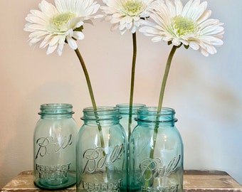 Vtg BLUE BALL Perfect Quart Glass Mason Jar for Canning, 1910-1962, Wedding or Country Farmhouse Decor, Wedding Centerpiece, Many Available