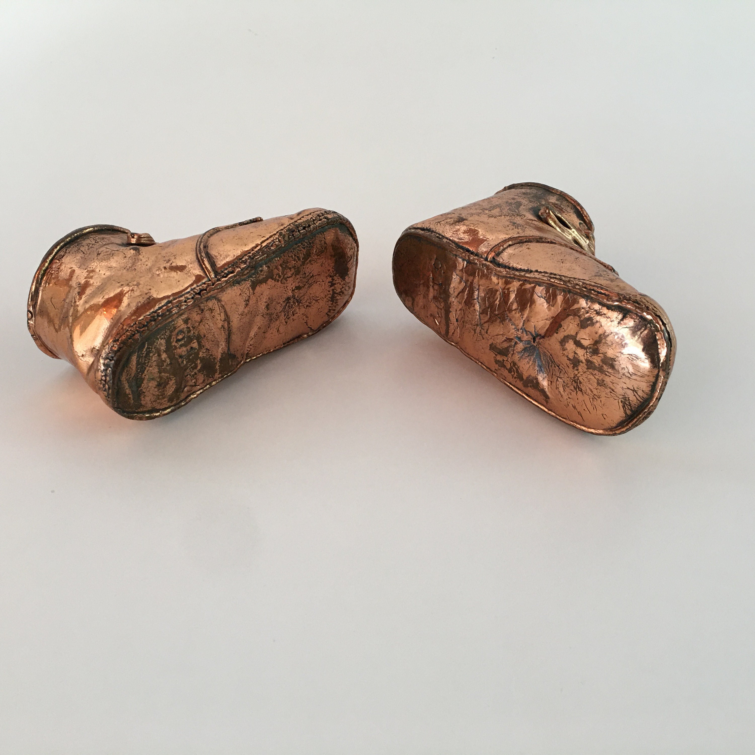 Vintage COPPER BABY SHOES Covered Leather W/ Laces Copper Etsy