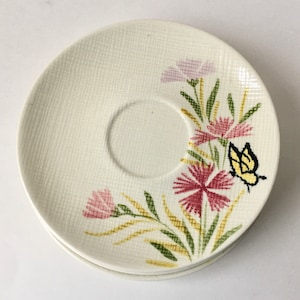 Vintage RED WING POTTERY Pink Spice #2117 6&quot; Saucer,  Butterfly & Pink Flowers, Red Wing Replacement China, Red Wing Dinnerware
