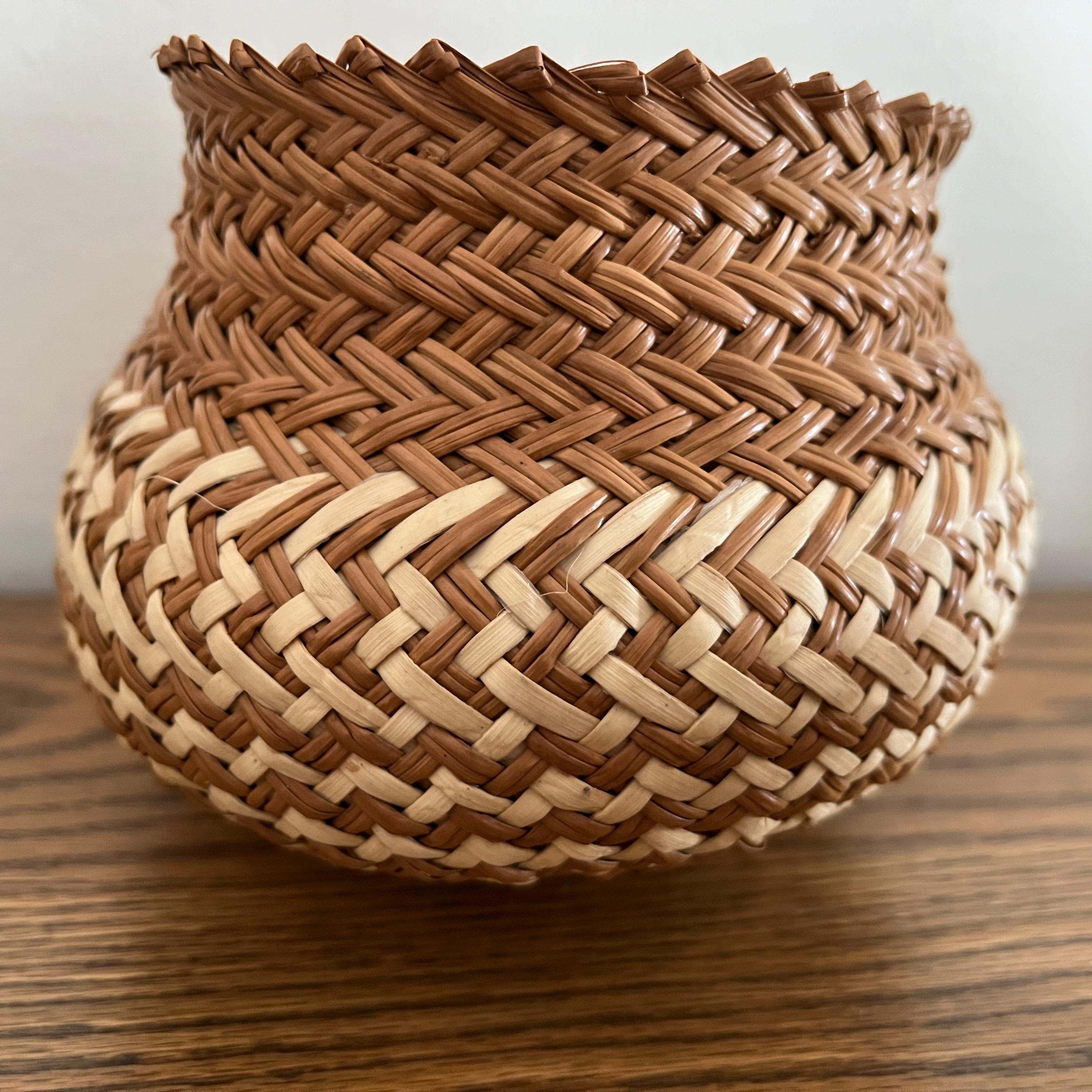 #1-2 メキシコ　オアハカ　先住民 パームヤシ 手編みの籠 Vintage TARAHUMARA INDIAN BASKET Primitive Natural Fibers Hand